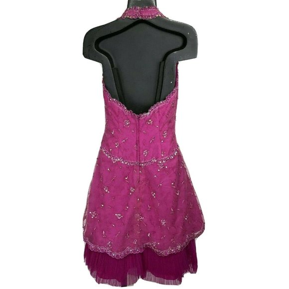 Formal Dress Posh Precious Womens 4 Magenta Beads Junior Halter Convert Skirt - Picture 5 of 11